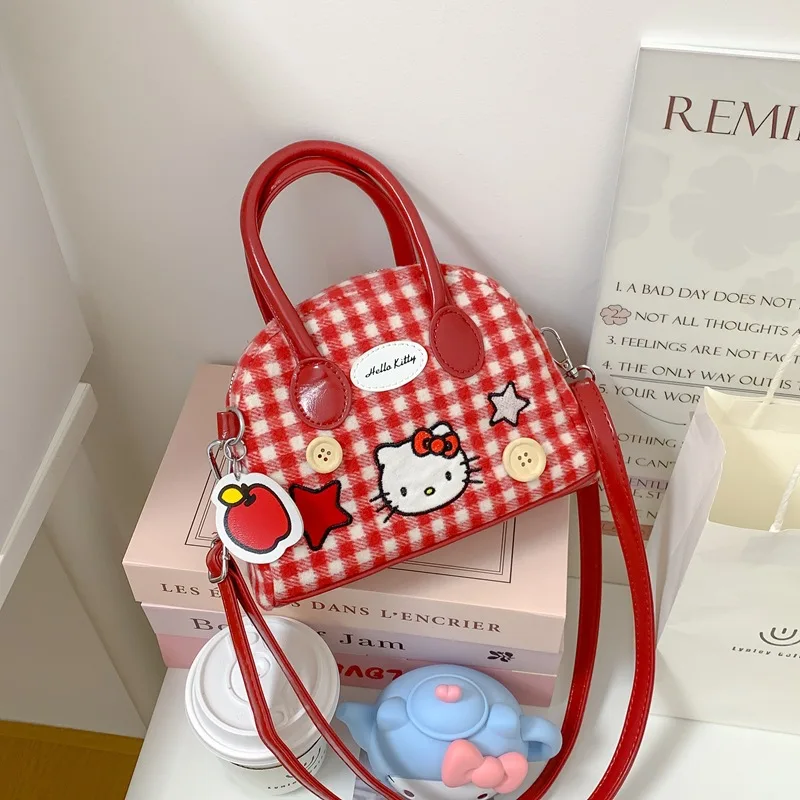 

Trendy Red Plaid Tote Bag New Kitty Women's shoulder Bag Cat Handbag Commuter Tote Bag Kawaii Cartoon Women's Crossbody Handbag