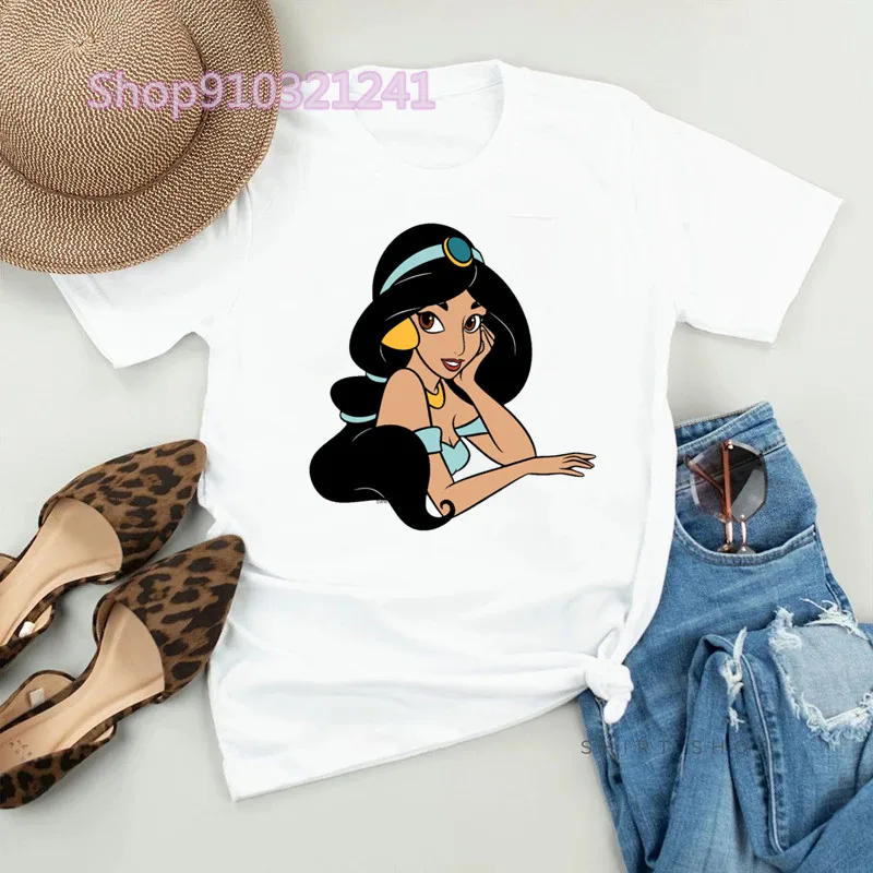 Cartoon Jasmine Princess Funny T Shirt Aladdin Aesthetics TShirt Print Casual Tee Short Sleeve Streetwear Tshirts for Women