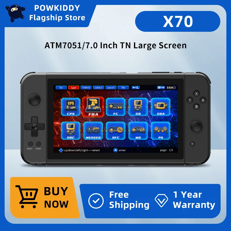 POWKIDDY X70 HD Retro Handheld Game Players 7 Inch Linux Video Game Console Built PS1 Emulator Supports 2 Controllers