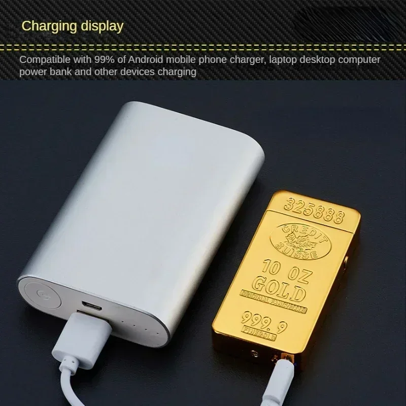 New Gold Cigarette Lighter USB Electric Arc Lighter Electronic Gift Metal Plasma Lighters Windproof Smoking Accessories Recharge