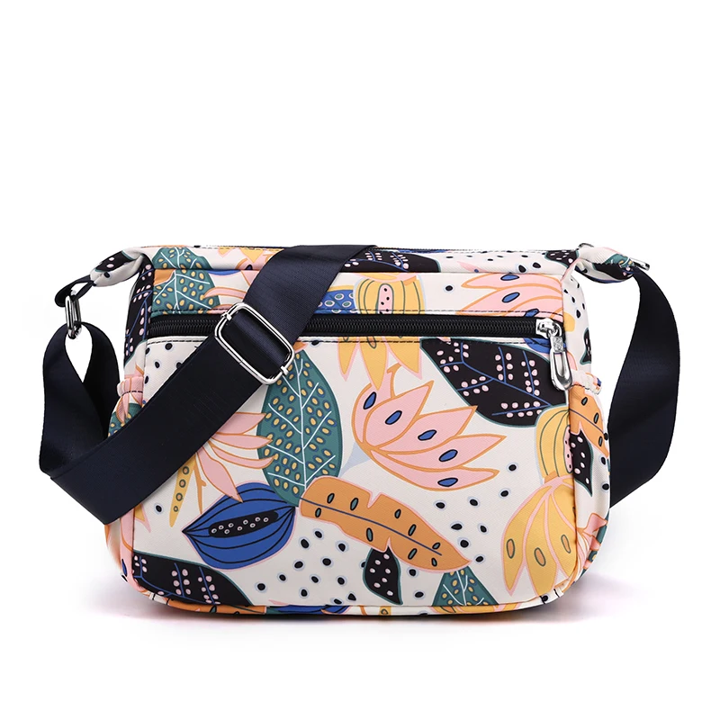 Women Multi-Pocket Crossbody Handbags Nylon Waterproof Printed Famale Shoulder Messenger Bags for Shopping Hiking Daily Useing