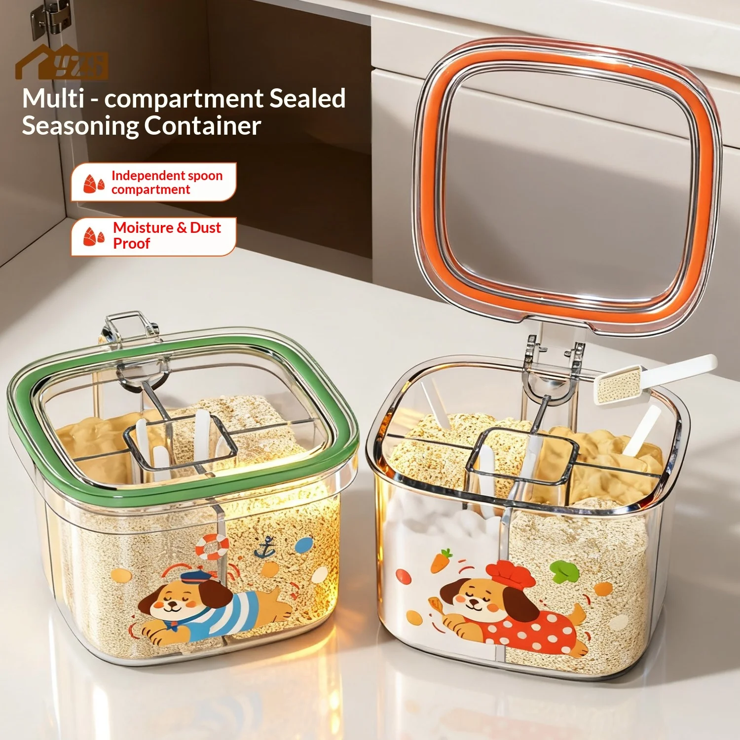 5in1 Multi-grid Seasoning Box,Kitchen Seasoning Can Combination Set, Salt Monosodium Glutamate, Pepper Storage, Seasoning Bottle