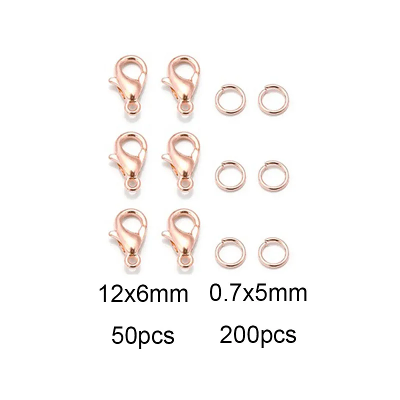 8 Farben 200 Stück offene Biegeringe + 50 Stück Karabinerverschlüsse Haken Verbinder Schmuckherstellung DIY Armband Halskette Schmuckzubehör Kit