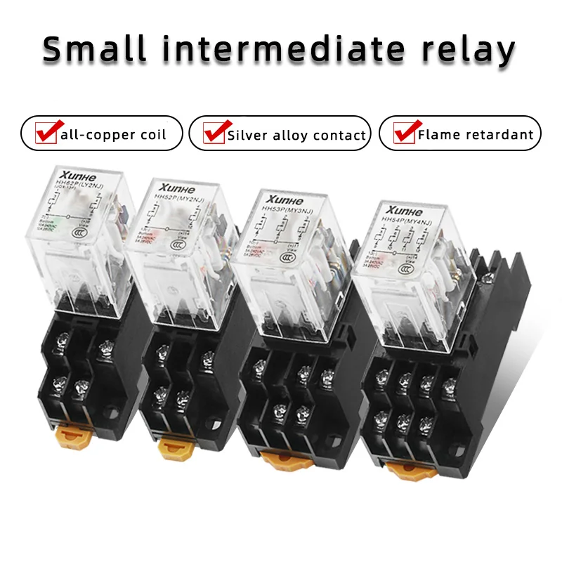 

MY2NJ MY3NJ MY4NJ DIN Rail Small Electromagnetic Relay Coil Power Relay DC12V DC24V AC24V AC110V AC220V With Socket Base 2NO 2NC