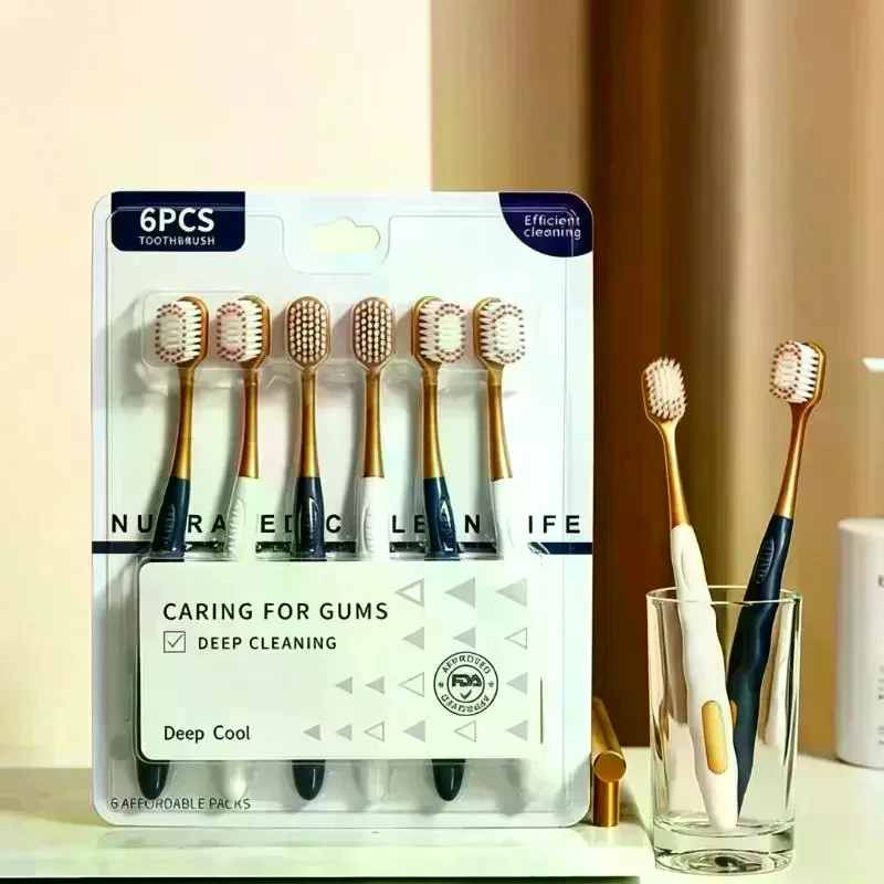 6 Pack Soft Bristle Toothbrushes Gentle Gum Care Deep Cleaning Perfect For Family Daily Oral Care And Travel Use