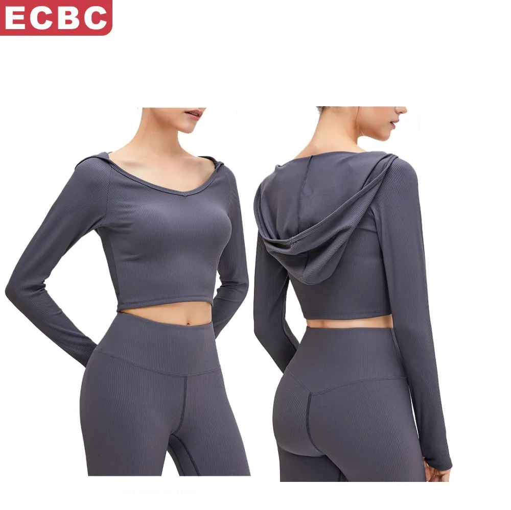 European and American new threaded yoga clothes women's hooded elastic breathable sweat-absorbing running quick-drying fitness s