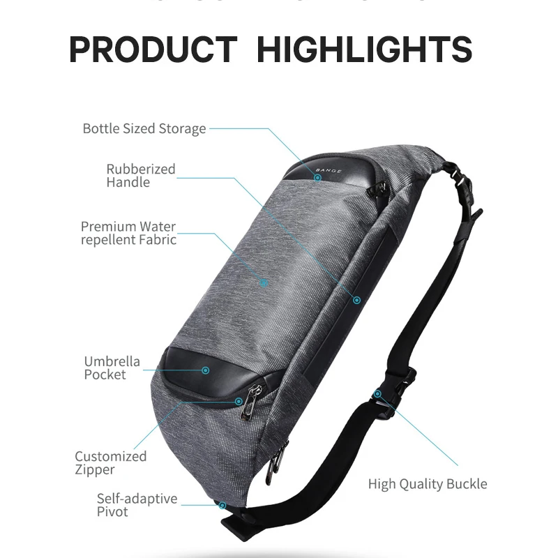 BANGE Fashion Chest Bag Men Travel Waterproof Leisure Male Bag Sports Packs Messenger Shoulder Sling Running Women Shoulder Bag