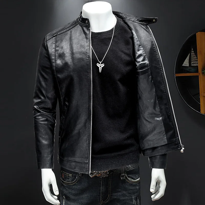 

Новые модные мужские облегающие повседневные кожаные куртки мужские с воротником-стойкой мотоциклетные пальто из искусственной кожи качественные мужские деловые куртки 5XL