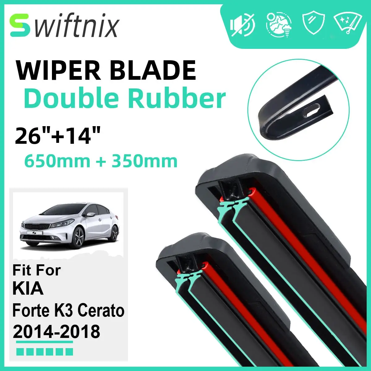 

Double Rubber Car Wiper Blades for KIA Forte K3 Cerato 2014-2018 Front Windscreen Windshield Rubber Car Accessories 2017 2018