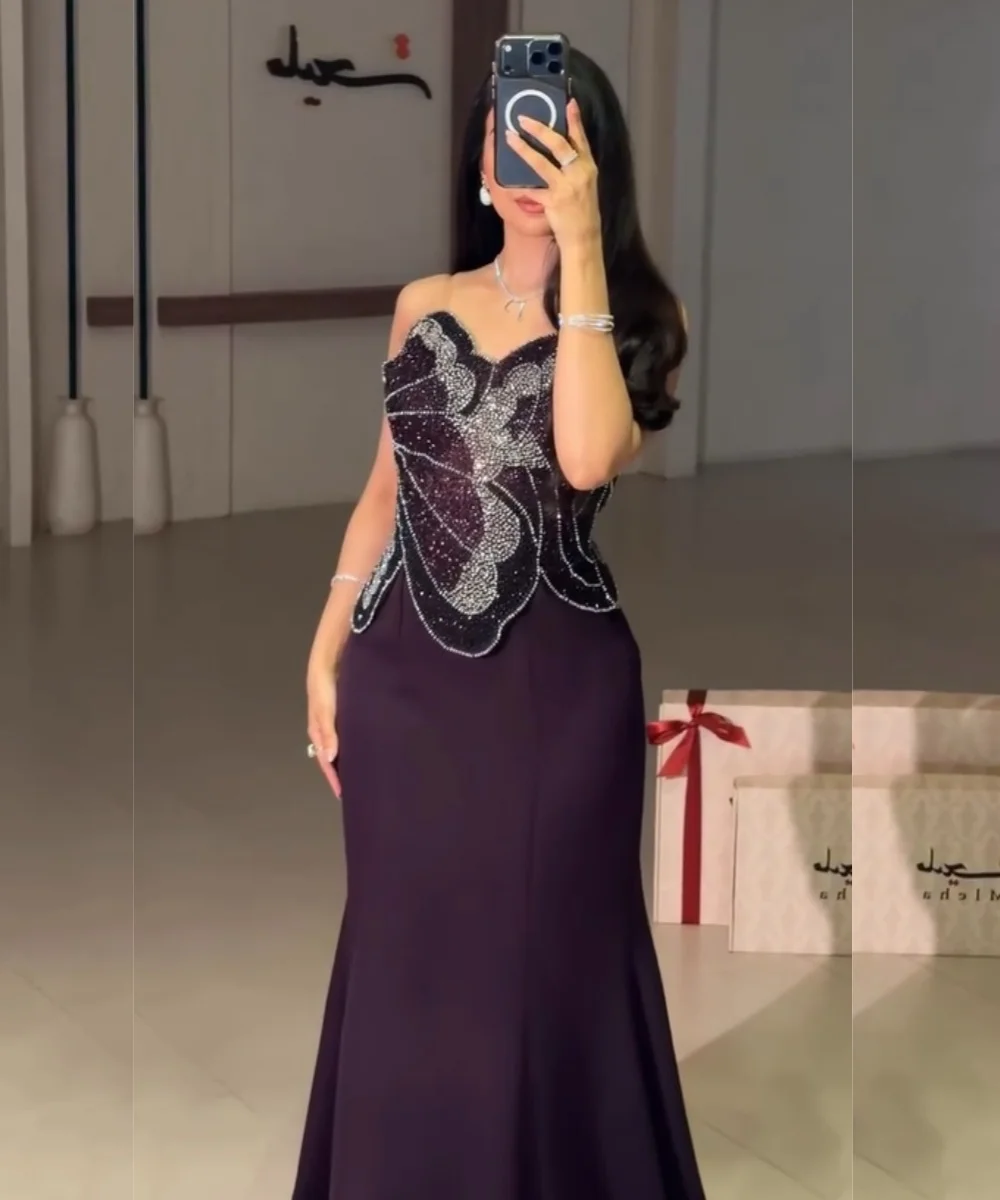 Maßgeschneiderte Größen Verfügbar Jersey Pailletten-Muster Meerjungfrau Sweetheart Lange Luxus-Partykleider Exquisit