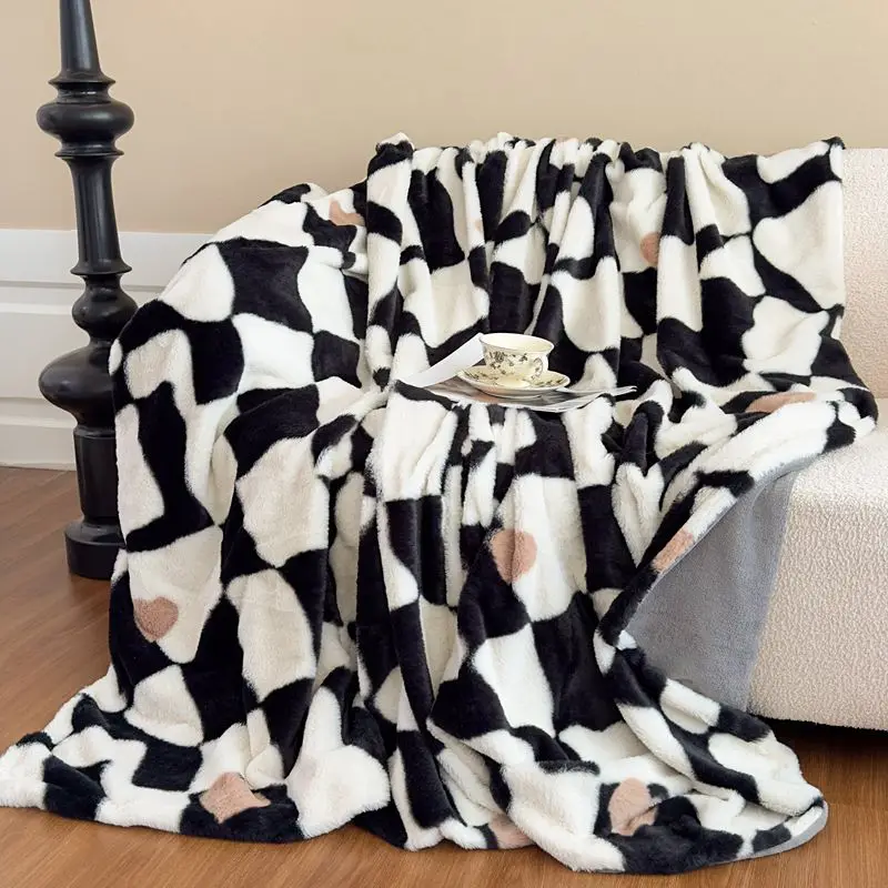 

1PC Checkered Print Velvet Multi functional double-layer blanket bed cover Warm and soft sofa throw blanket