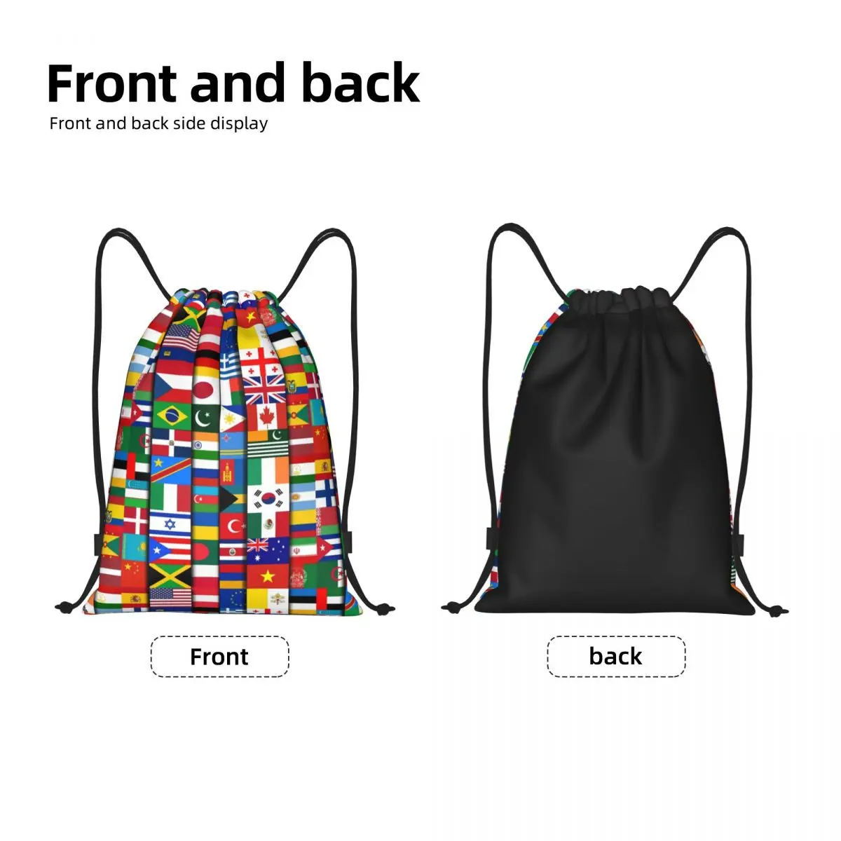 Mochila de cordão para mulheres, Bolsa de ginástica esportiva, Presente internacional, Mochila de treinamento, 60 bandeiras dos países do mundo, personalizada