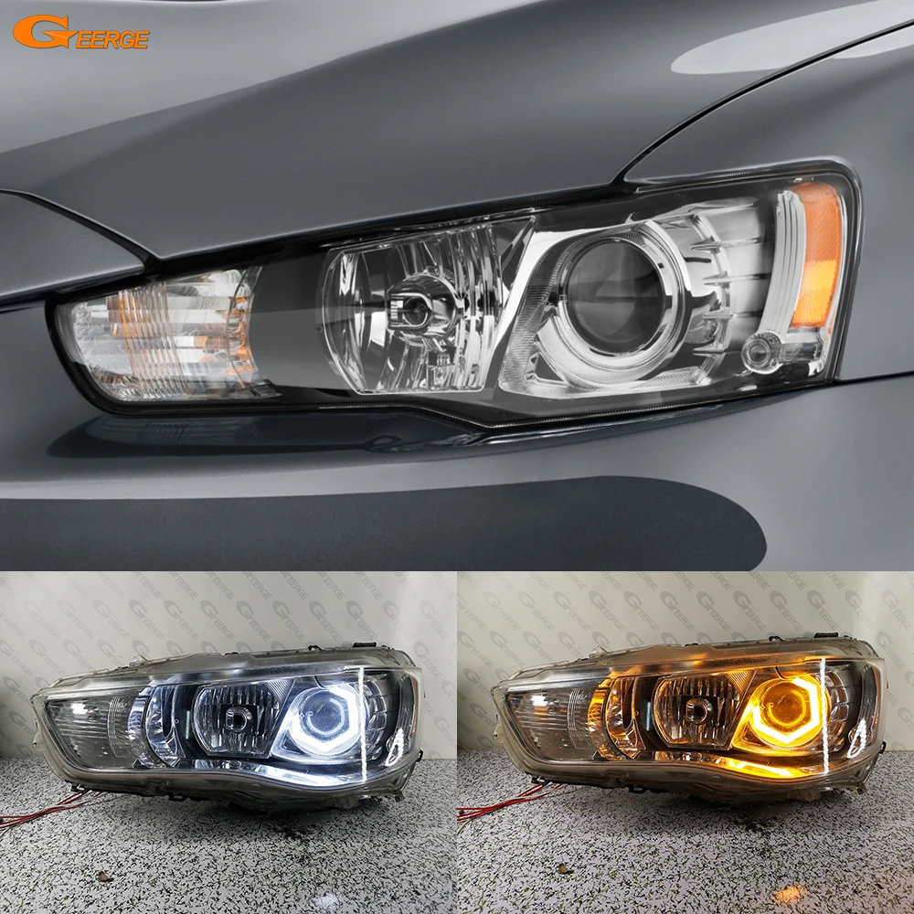 

For Mitsubishi Lancer 10 X EVO Ultra Bright Switchback Turn Signal Cotton White Amber Hex LED Angel Eyes Halo Rings Light