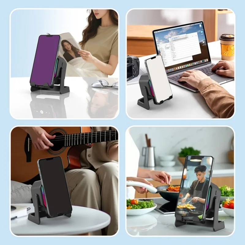 

FULL-, Bluetooth 5.3, Pairing Enabled- 5-In-1 Wireless Induction Mobile Phone Speaker With Stand And Multiple Lighting Effect