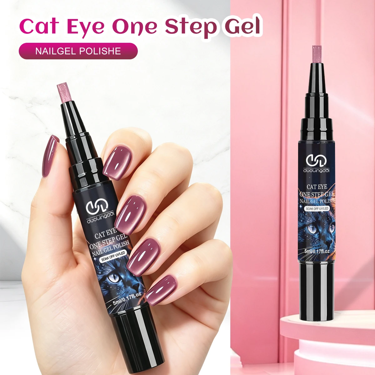 Nail Art One Stroke - Ein-Schritt-Gel-Nagellack & Cat-Eye-Gel-Nagellack mit Top Coat/Base