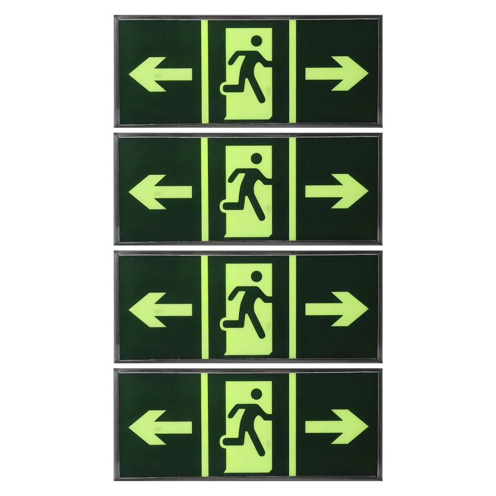4Pcs Safety Exit Plate Self Luminous Emergency Sign Night Glow Decals Evacuation Indicator Wall Sticker Luminous