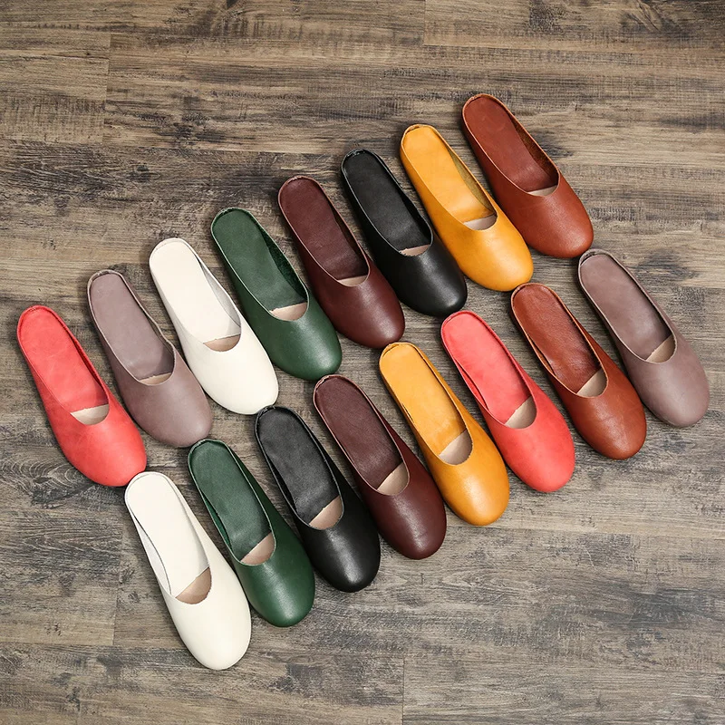 Careaymade-Korean style shoes,vintage Genuine leather fashion soft sole pure handmade big size slippers,Customizable any colors