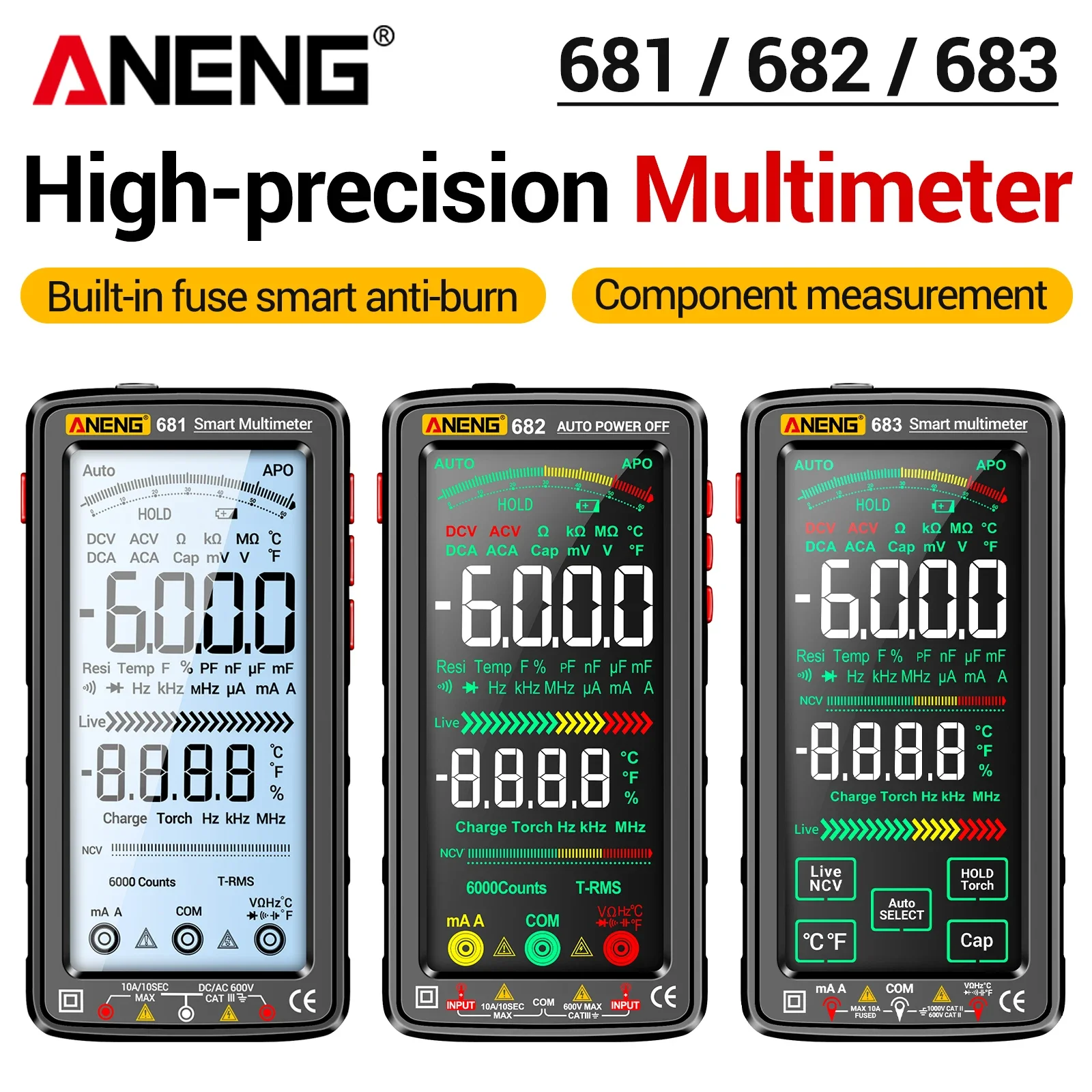 ANENG Digital Multimeter 6000 Counts NCV Zero Fire Line Temperature Test AC DC Volt Current Capacitance Frequency Diode  Tester