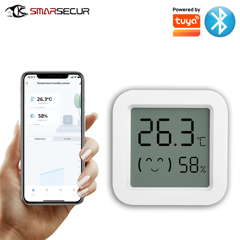 

Tuya Temperature Humidity Sensor Mini LCD Digital Display Compatible with Bluetooth APP Remote Control Thermometer Hygrometer