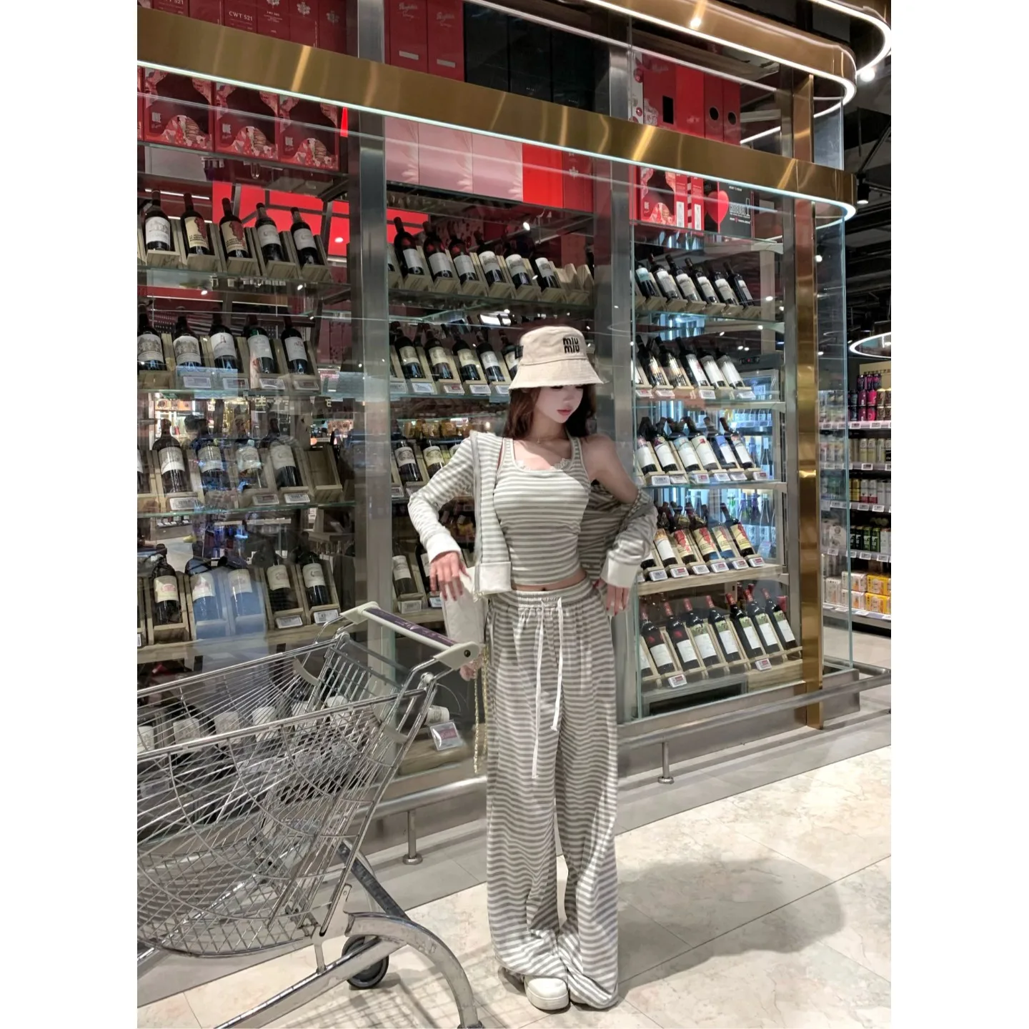 

Faionable Striped Wide Leg Pants Set Women's Summer New Sle Tee Piece Suit Casual Comfortable Breathable Clothing