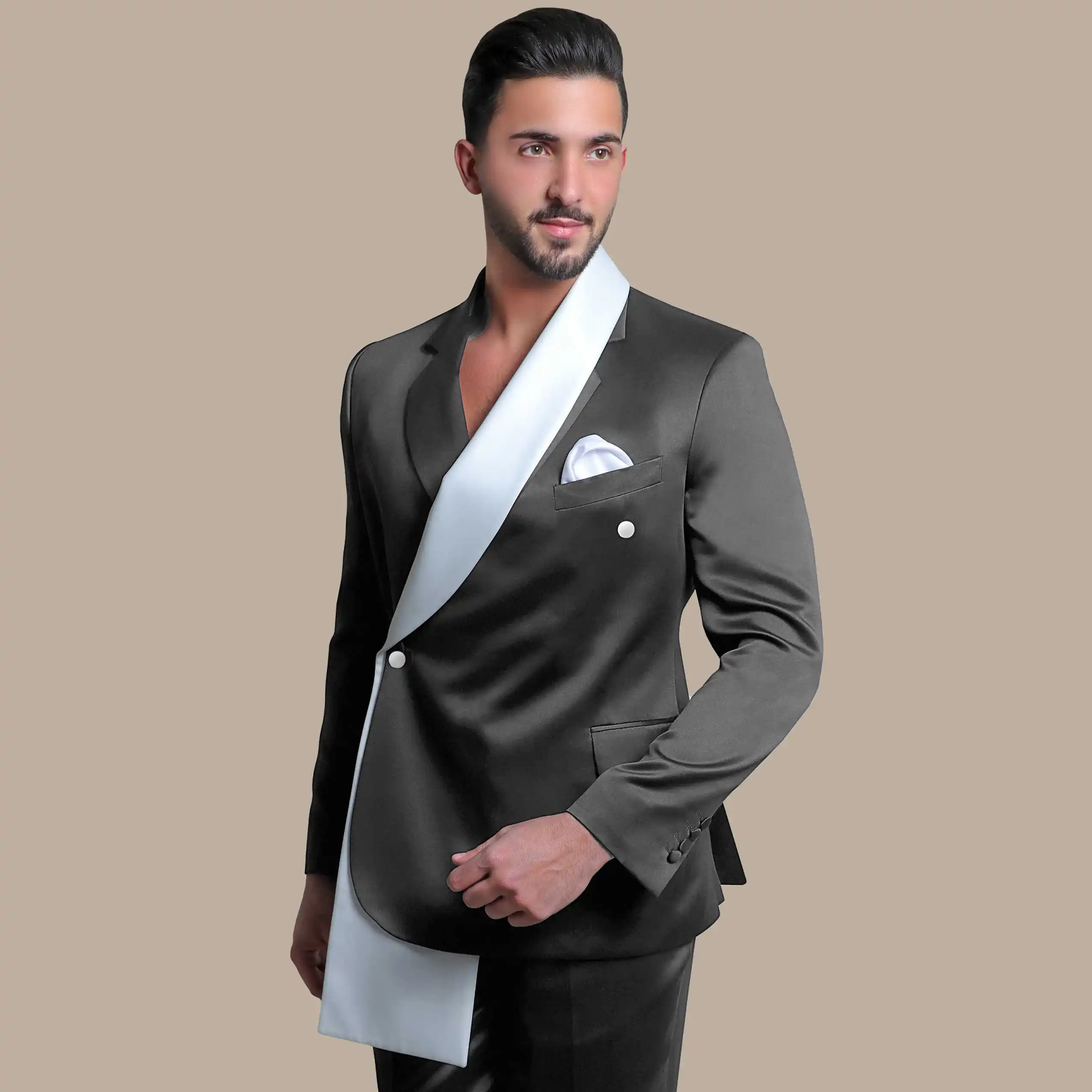 

Hot Selling Men's Irregular Collar Black and White Spliced One Button Suit Jacket New Men's Single Piece Coat