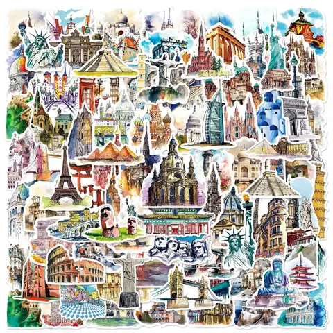 10/50/100PCS Mix World Famous Building Stickers Aesthetic Travel Landmark Decal Graffiti DIY Phone Suitcase Luggage Guitar Decal 8 best sales lego stickers - №6