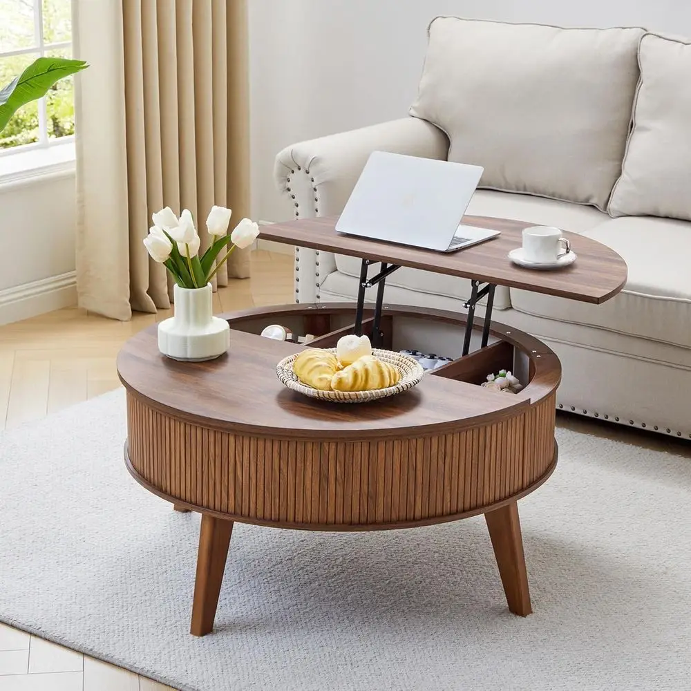 

Современный журнальный столик из орехового дерева с местом для хранения и подсветкой столешницы для гостиной или офиса, идеально подходит для небольших помещений