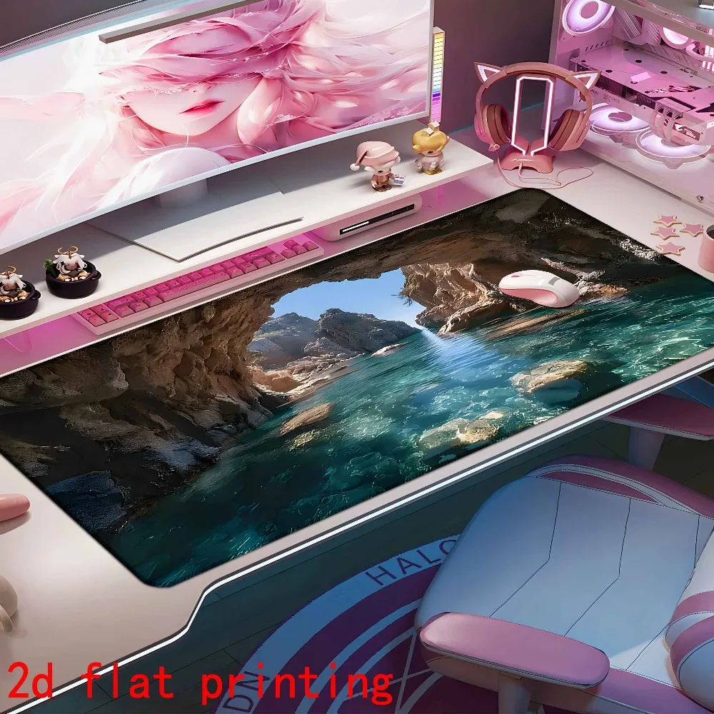 Extra-Large Mouse Pad 'Natural Cave Beach Ocean Water Landscape Print for Mouse Pad' Rubber Material, Precise Lock-Edge