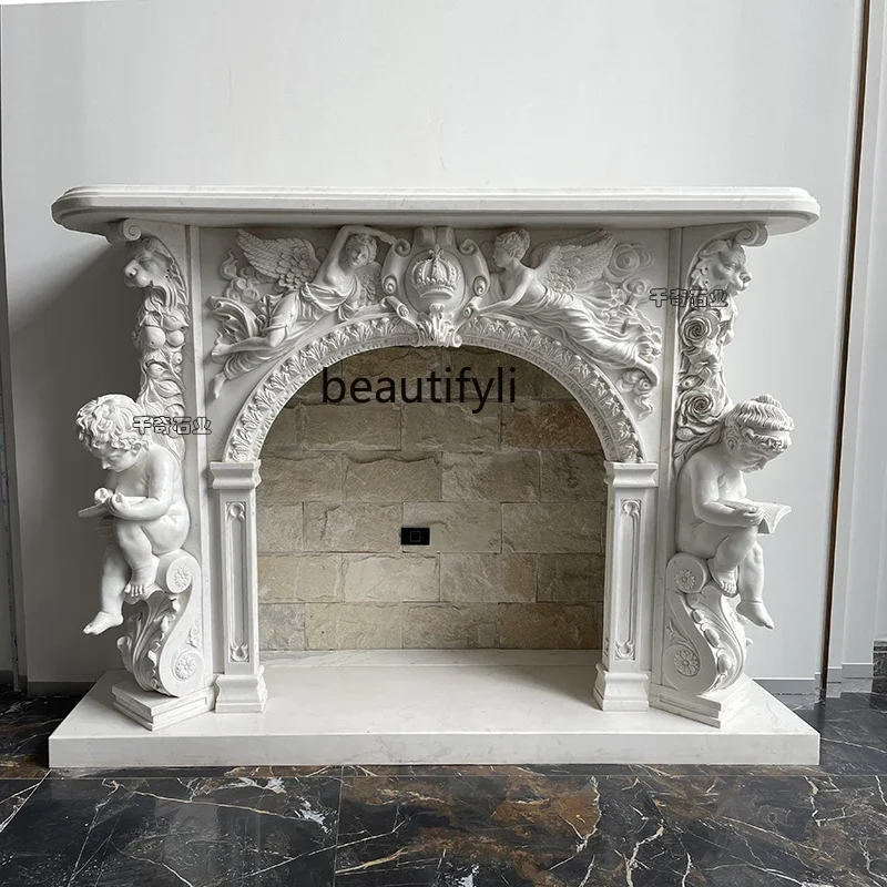 

A48 Marble mantel stone carving European white marble fireplace living room decoration ornament