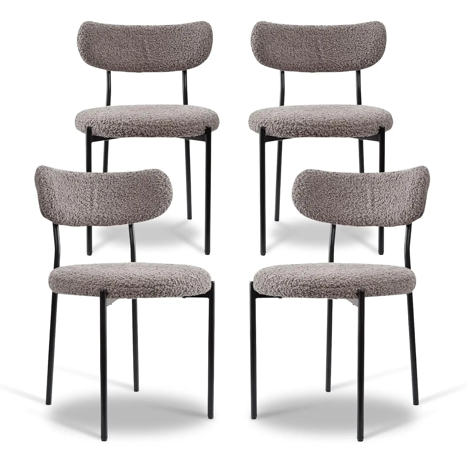 

Boucle Upholstered Dining Chair Round Comfy Black Metal Leg Kitchen Room Grey,Customized