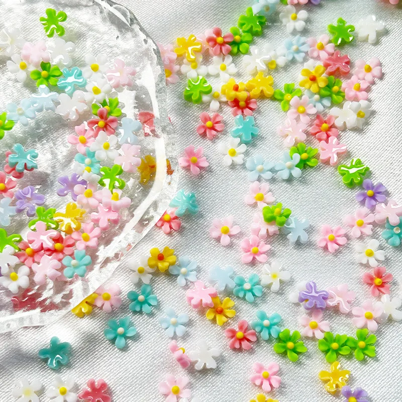 Fresh Mini Five Petal Flower Nail Charms Mixed Pack, Colorful Resin Decor for Nail Art, Cream Glue Case, Guka & Slime DIY Craft