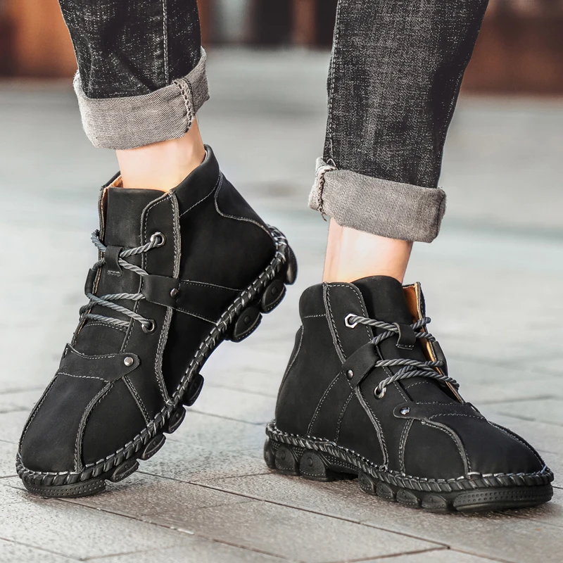 Size 48 Mens Shoes Handmade Leather Casual Shoes for Men Sneakers Men Flat Footwear Leather Boots Men Ankle Boot Outdoor Walking