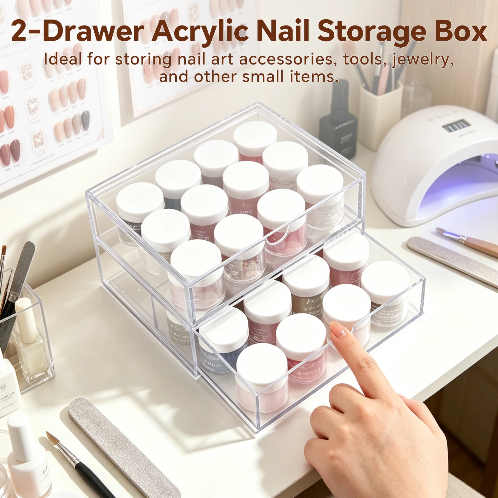 

4 Colors Double Layer Nail Polish Storage Box Acrylic Grid Drawer Pull Out Design High Capacity Organizer Nail Salons Desktops