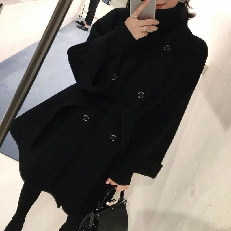 New Korean Style Autumn Winter Chubby Fashion Best Woolen Women Oversized Jacket Loose Medium Length Windbreaker Cardigan Hooded