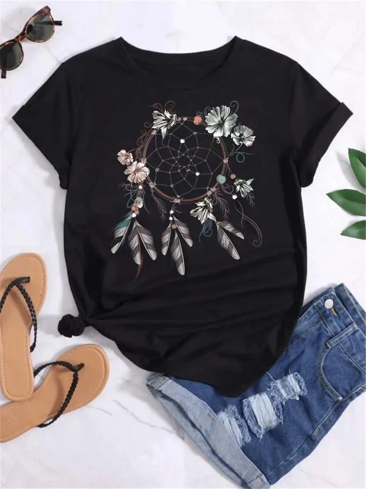 Maycaur Harajuku Frauen T Shirt Schöne Dreamcatcher Print Tops T Weibliche T-shirt 90er Jahre Mädchen Nette Grafik Frauen T-shirts