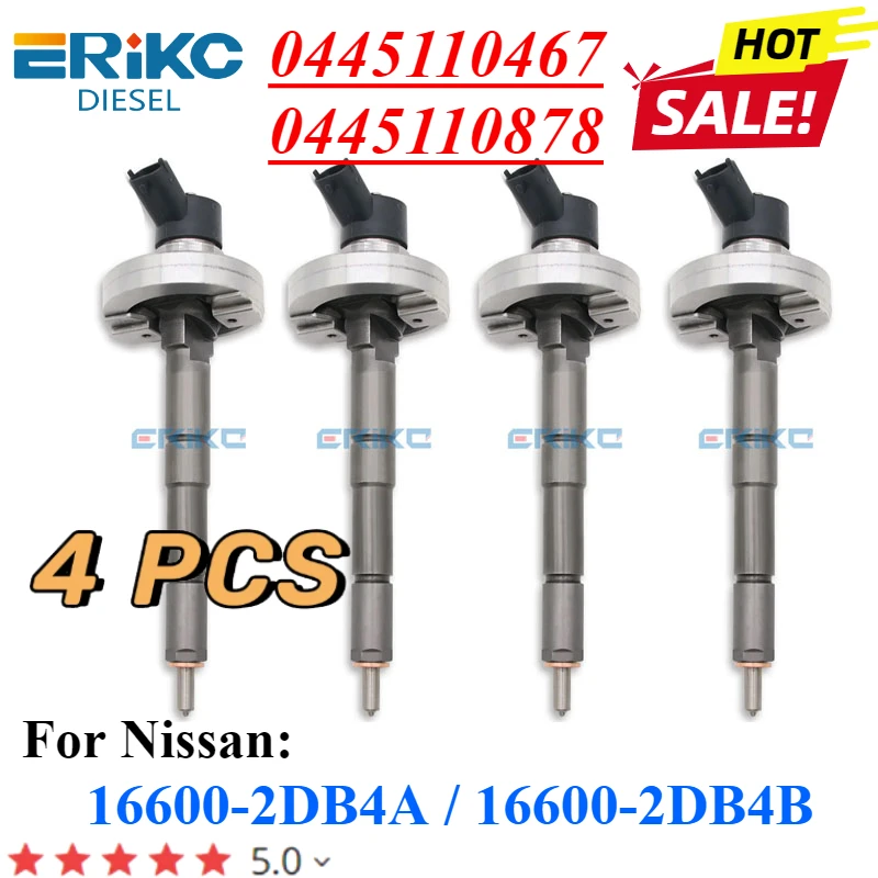 4PC 0445110467 0445110878 Common Rail Injector 0 445 110 878 Fuel Nozzle 0 445 110 467 for NISSAN ZD30 16600-2DB4B 16600-2DB4A