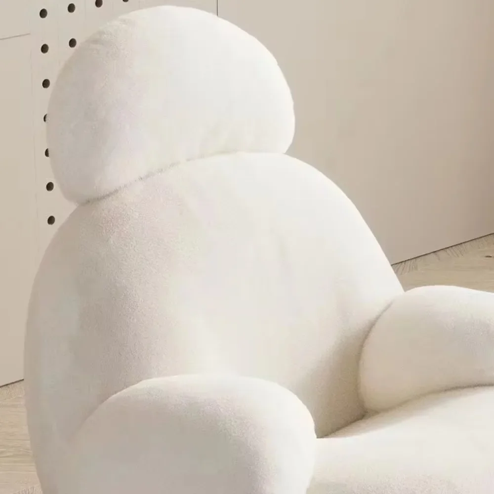 Fauteuil à Bascule en Tissu Blanc, Canapé Inclinable avec Tabouret, en Peluche, Style Nordique Moderne, Idéal pour Salon, Appartement