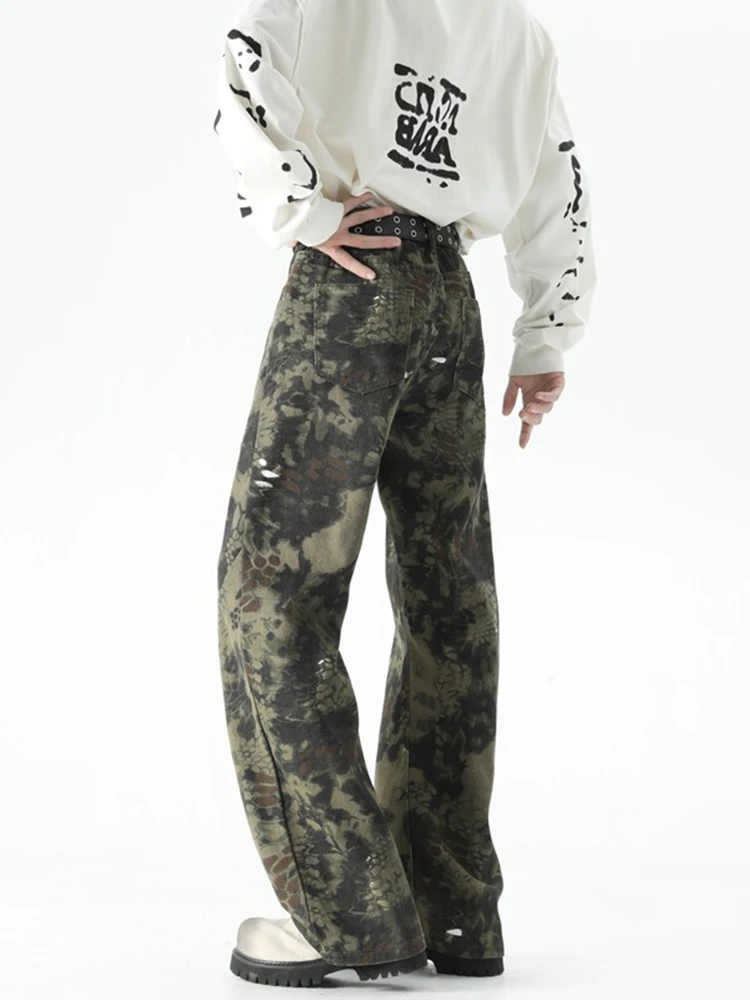 الأمريكية Sle الرجعية التمويه جلد الثعبان الجينز الرجال العصرية شارع العليا كلينفيت الهيب هوب فضفاض متوهج السراويل الشباب ular