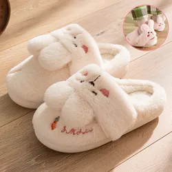 Pantofole da casa invernali da donna scarpe calde da donna scivoli da interno camera da letto appartamenti antiscivolo ragazze Cute Cartoon Rabbit Bear scarpe da pavimento