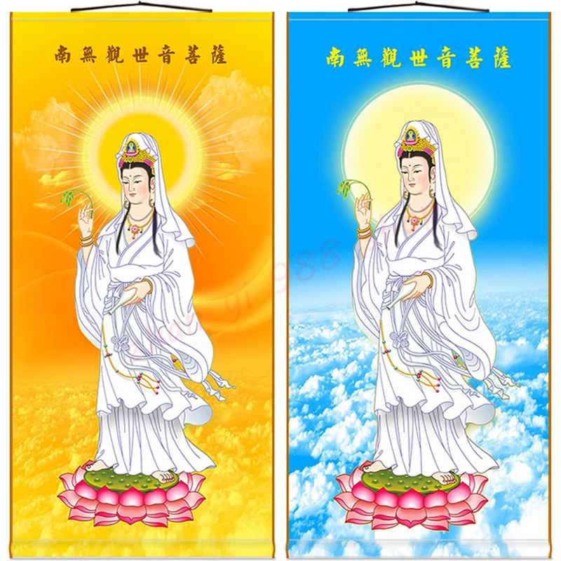 

High definition white Avalokitesvara Bodhisattva portrait, auspicious silk Feng Shui hanging painting/ Auspicious ornaments