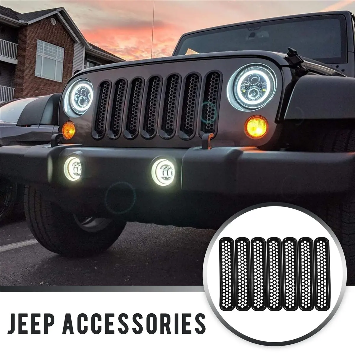 #52C grille inserts  tj,Honeycomb Mesh Front Grill Inserts Kit (Black)