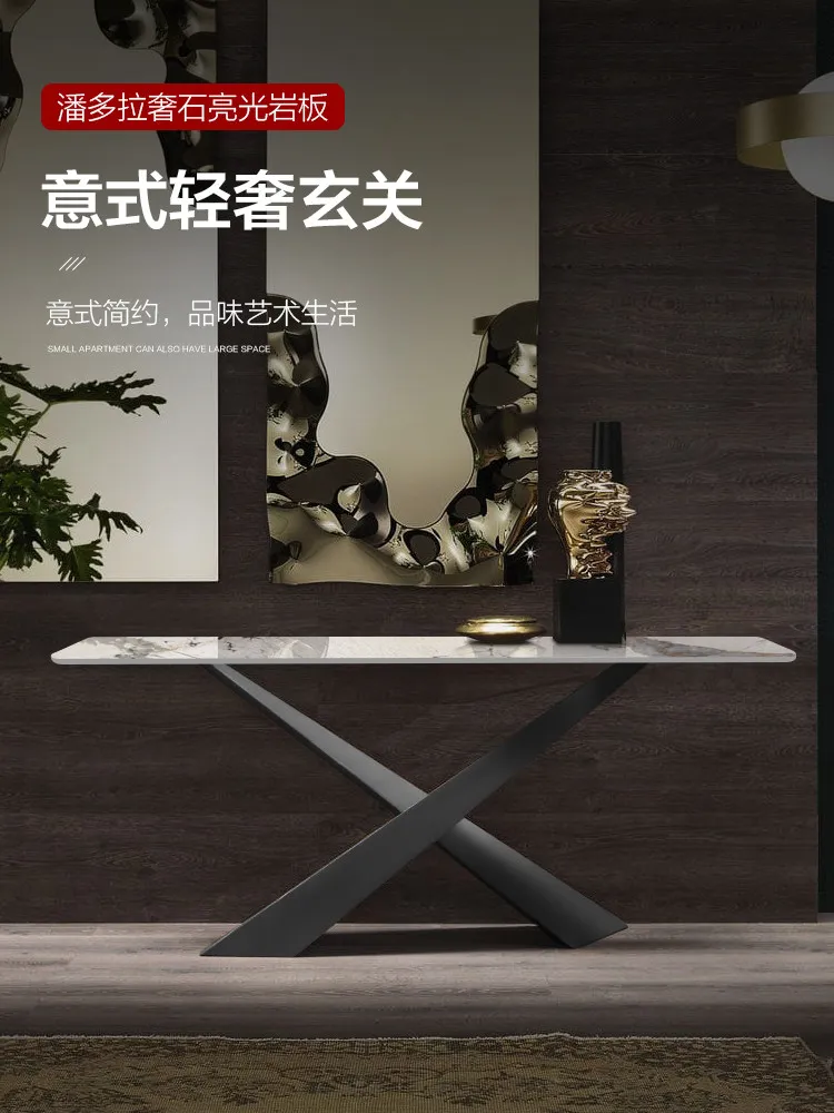 Light luxury rock slab n platform, strip case, end view table, modern simple small apartment, living room against the