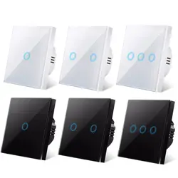 EU Touch Switch AC100-240V Led backlight Panel Tempered Crystal Glass wall Light sensory Switches 1/2/3 Gang Interruttore
