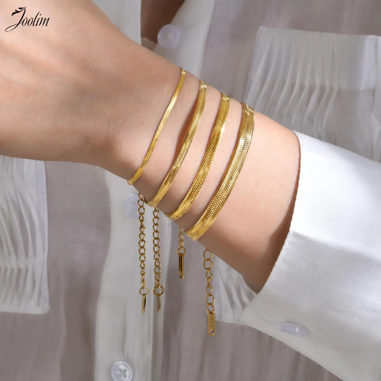 

Joolim Jewelry High End Pvd Wholesale Basic Width 2/3/4/6MM Snake Bone Blade Chain Stainless Steel Bracelet Trend for Couples