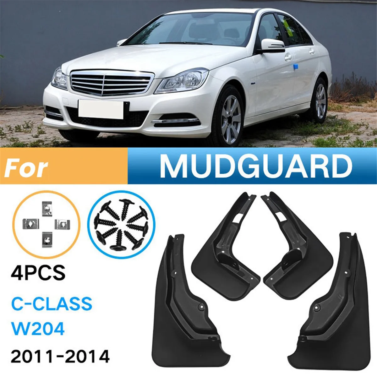 4PCS Car Mudguard Mud Flaps Splash Mud Guard Fender for Mercedes Benz W204 C-Class 2011-2014 C180 C200 C300