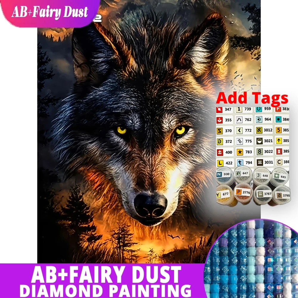 

AB Fairy Dust DMC stickers 5D Diamond Painting Wolf Full Drill Square Mosaic Animal Rhinestones Cross Stitch Kit Embroidery Tre
