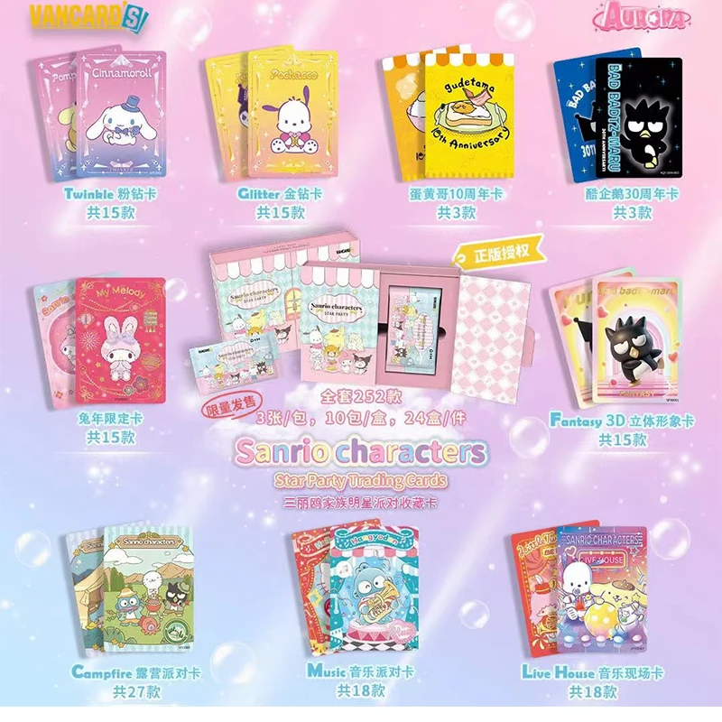 Juego de animación Sanrio, juguetes periféricos, personaje de Sanrio, tarjeta de colección de fiesta de estrellas, Kuromi, figura Compatible con HelloKitty