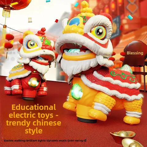 Electric Lion DanceChildren's Electric Toys Wagging Their Heads and Wagging Their Tails, Light Music, Unisex Lion Dance Toys