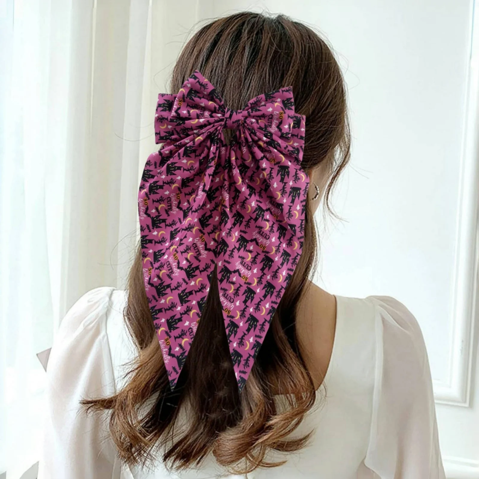 1PC Halloween Damen Lustige Haarspange mit Schleife im dunklen Stil, Haarschmuck mit Totenkopf- und Knöchelmuster, geeignet für den Alltag – Detail 6