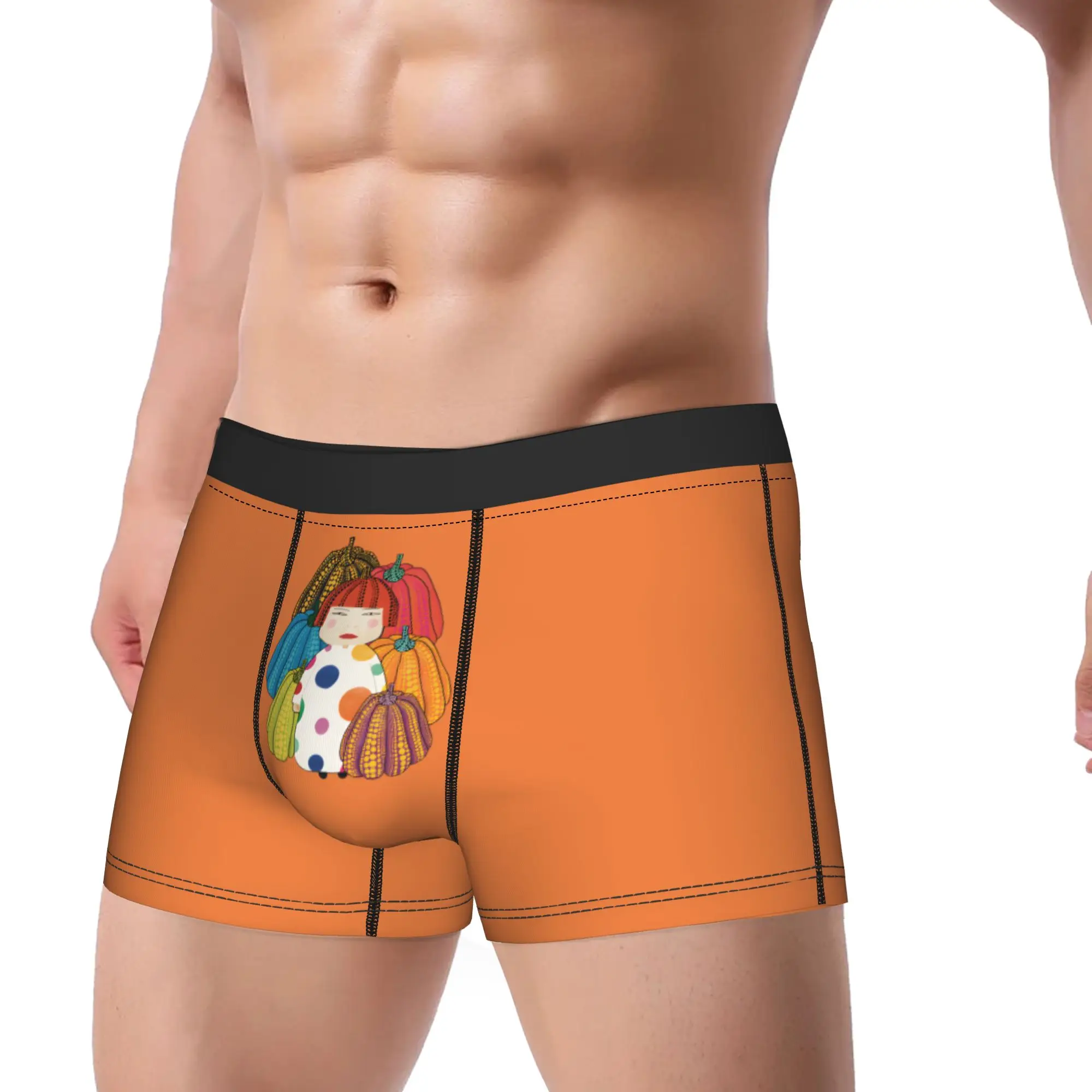 Man Y-Yayoi Kusama Pumpkin Long Underwear  Novelty Boxer Briefs Shorts Panties Male Mid Waist Underpants Plus Size